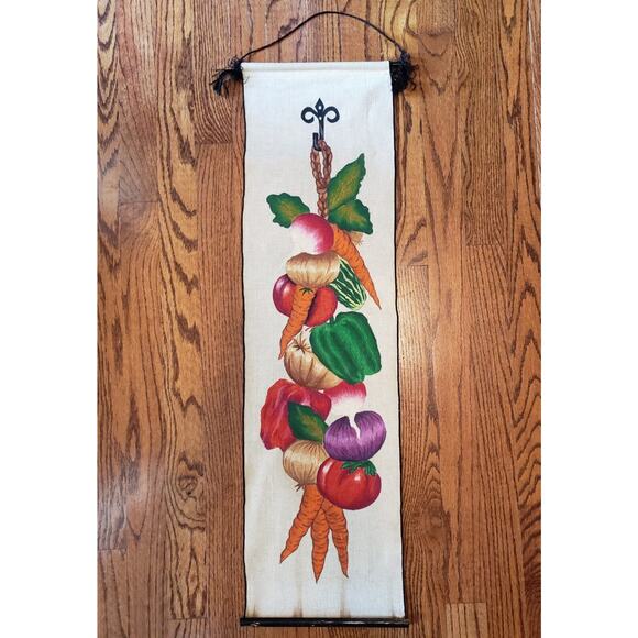 Vintage Painted Wall Hanging Fabric Scroll Vegetable Fruit Kitchen Decor - Picture 1 of 10